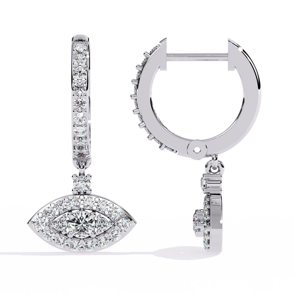 Reverra 14K Gold Round Lab Grown Diamond Guardian Eye Drop Earrings For Women, CTTW-0.48