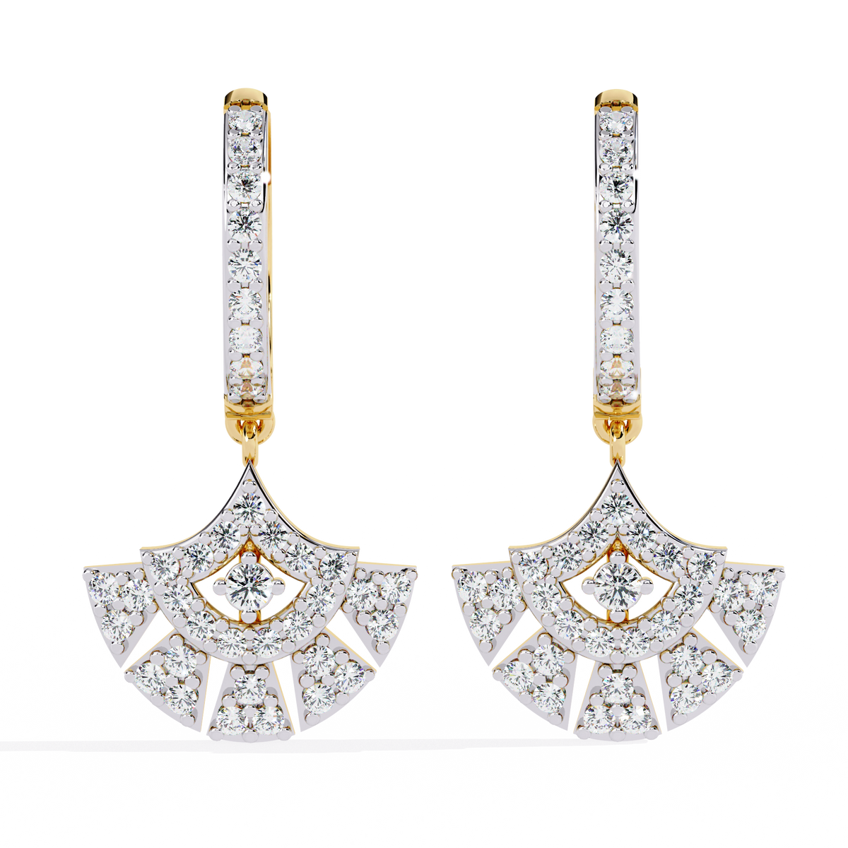Reverra 14K Gold Round Lab Grown Diamond Fan Motif Drop Earrings For Women, CTTW-0.48