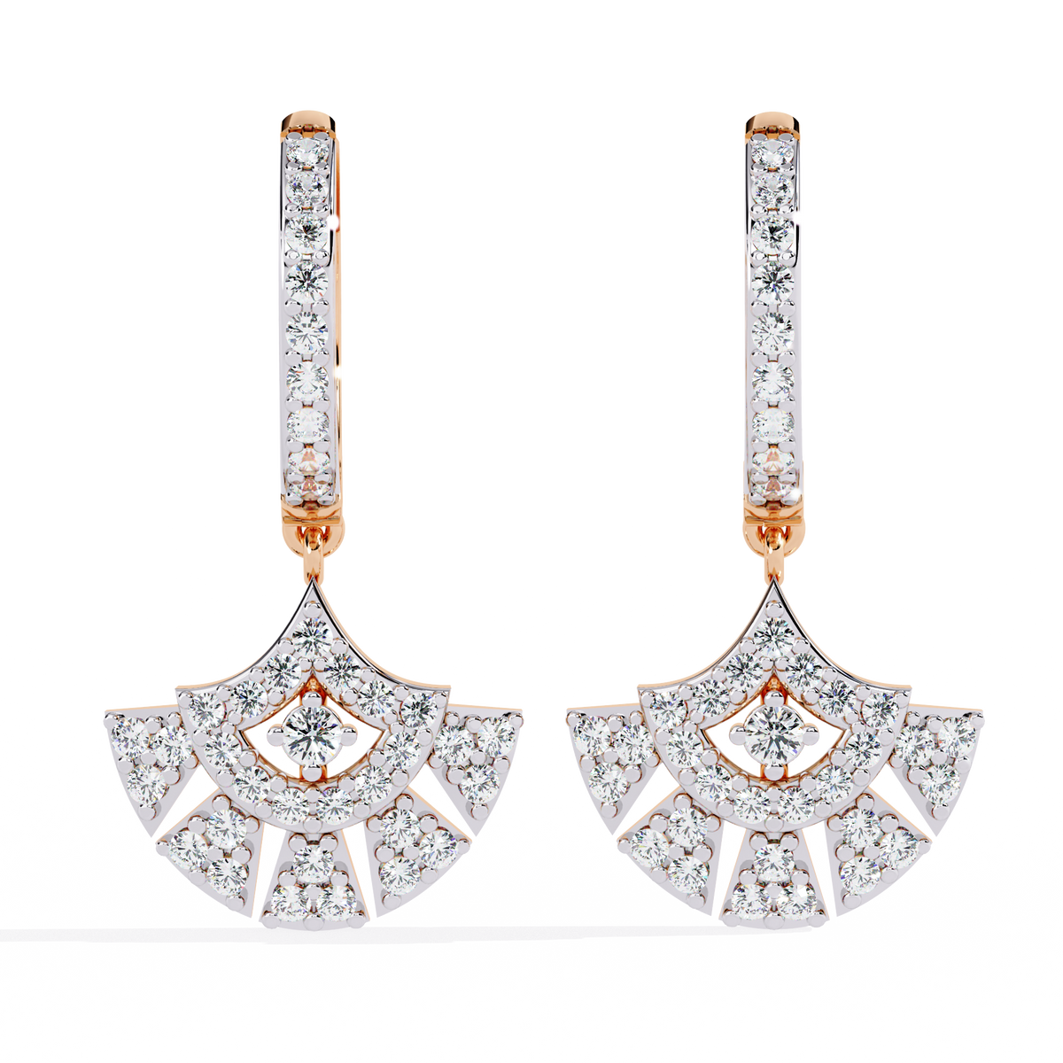 Reverra 14K Gold Round Lab Grown Diamond Fan Motif Drop Earrings For Women, CTTW-0.48