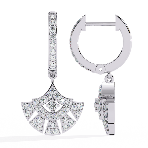 Reverra 14K Gold Round Lab Grown Diamond Fan Motif Drop Earrings For Women, CTTW-0.48