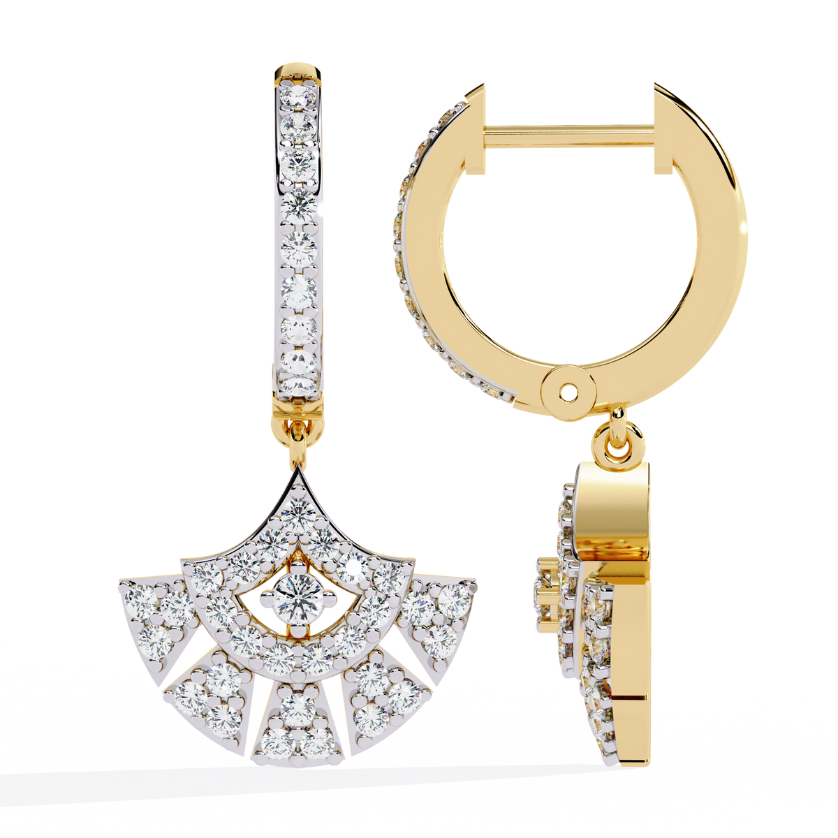 Reverra 14K Gold Round Lab Grown Diamond Fan Motif Drop Earrings For Women, CTTW-0.48