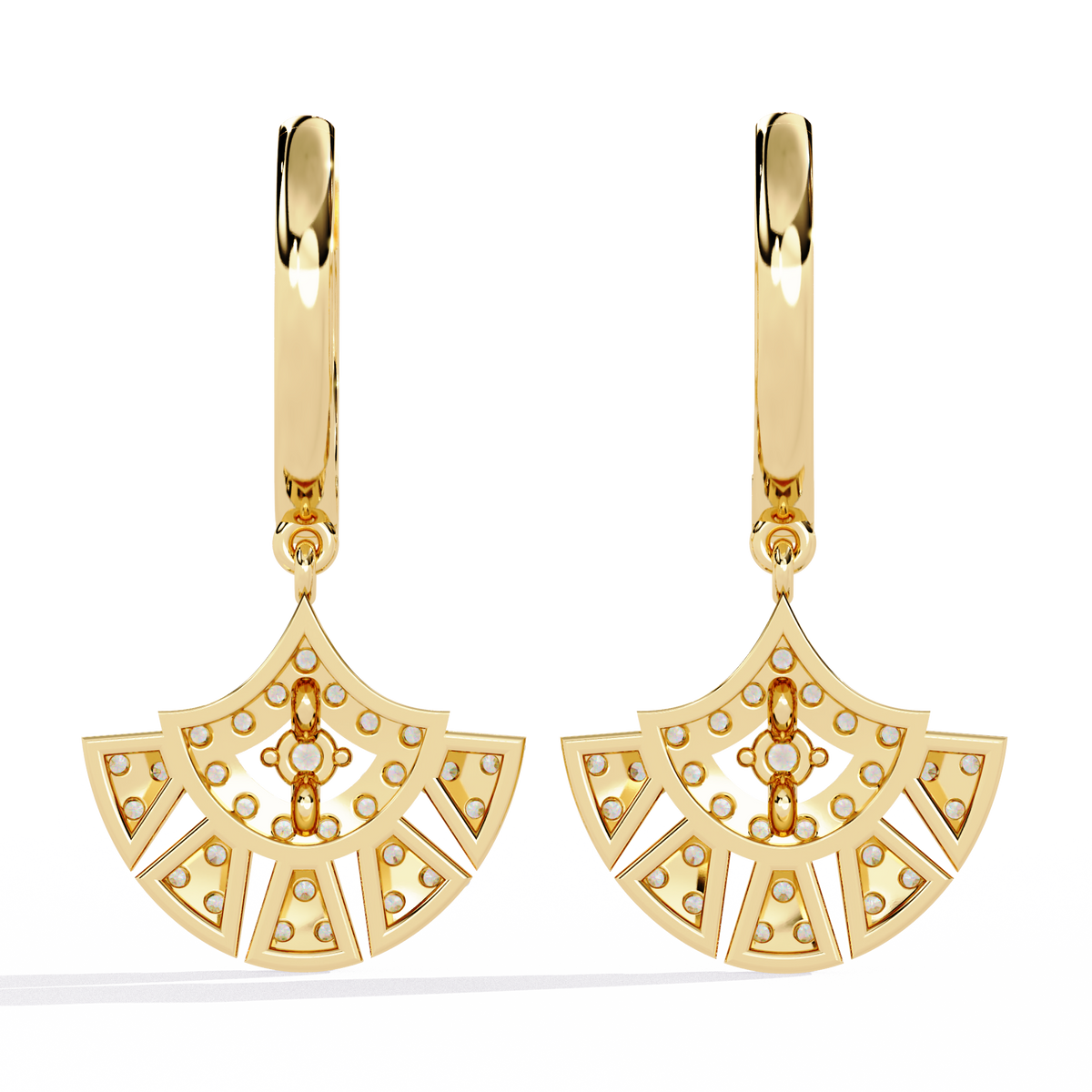 Reverra 14K Gold Round Lab Grown Diamond Fan Motif Drop Earrings For Women, CTTW-0.48
