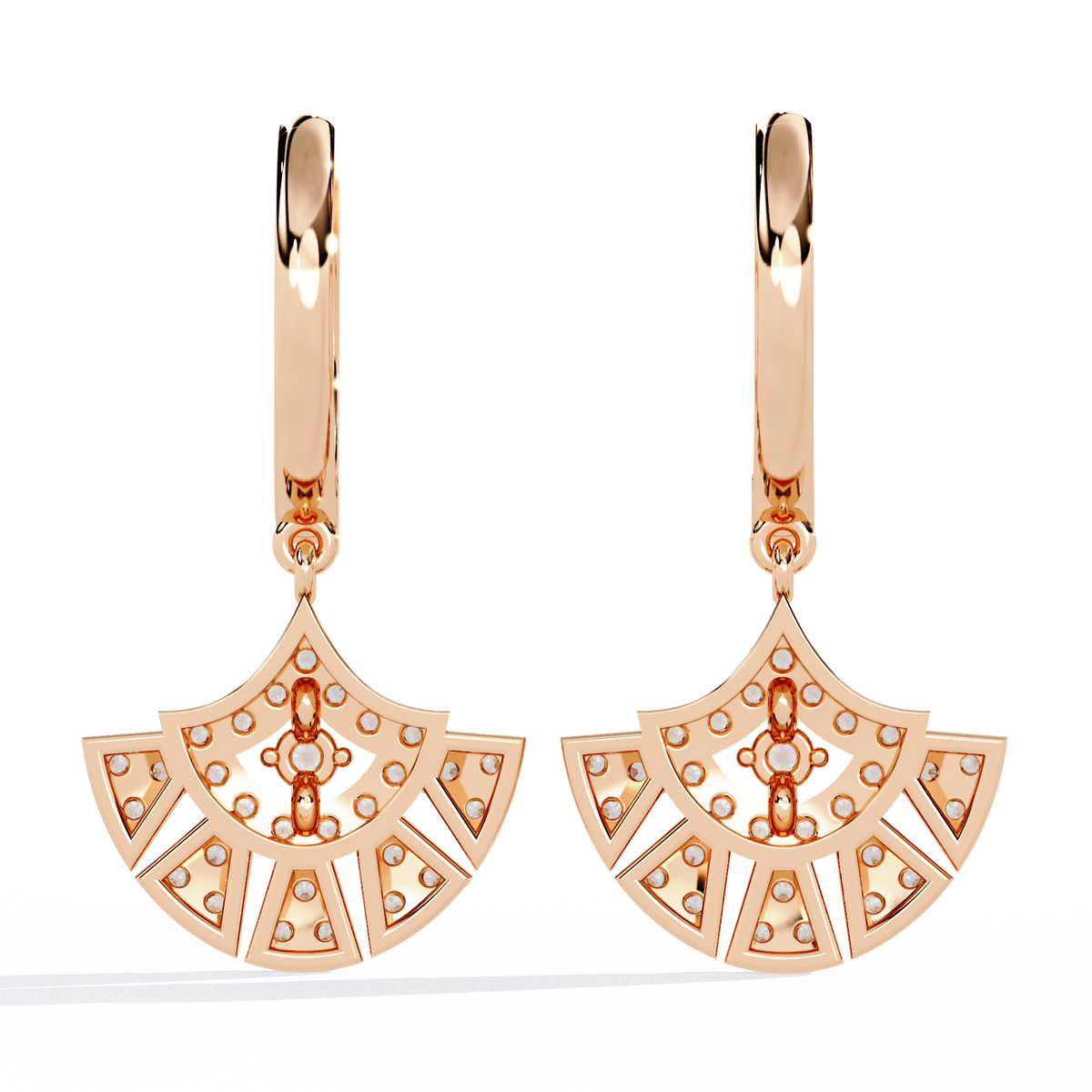 Reverra 14K Gold Round Lab Grown Diamond Fan Motif Drop Earrings For Women, CTTW-0.48