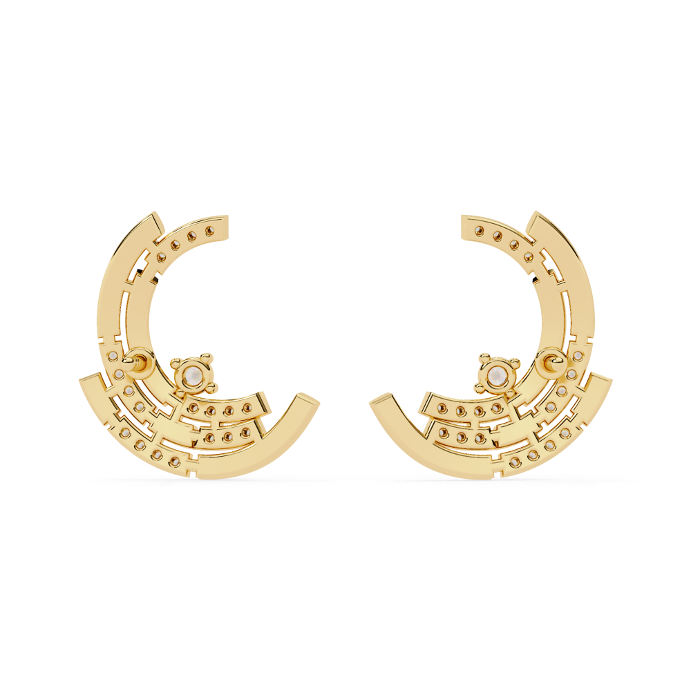 Reverra 14K Gold Round Lab Grown Diamond Crescent Arc Stud Earrings For Women, CTTW-0.21