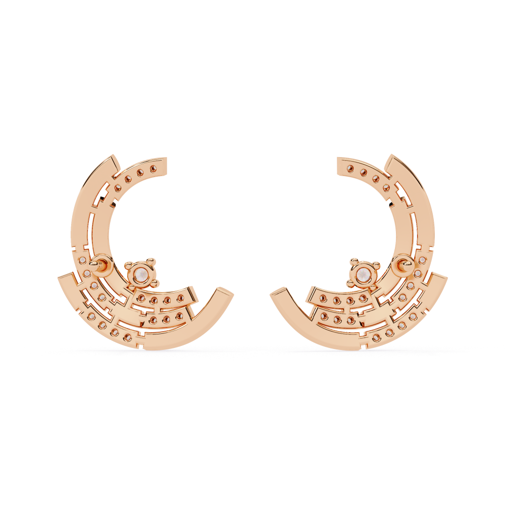 Reverra 14K Gold Round Lab Grown Diamond Crescent Arc Stud Earrings For Women, CTTW-0.21