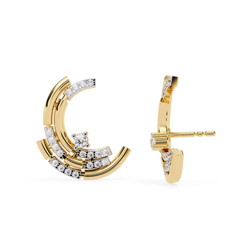 Reverra 14K Gold Round Lab Grown Diamond Crescent Arc Stud Earrings For Women, CTTW-0.21