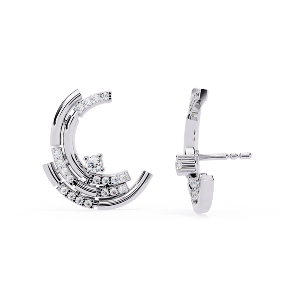 Reverra 14K Gold Round Lab Grown Diamond Crescent Arc Stud Earrings For Women, CTTW-0.21