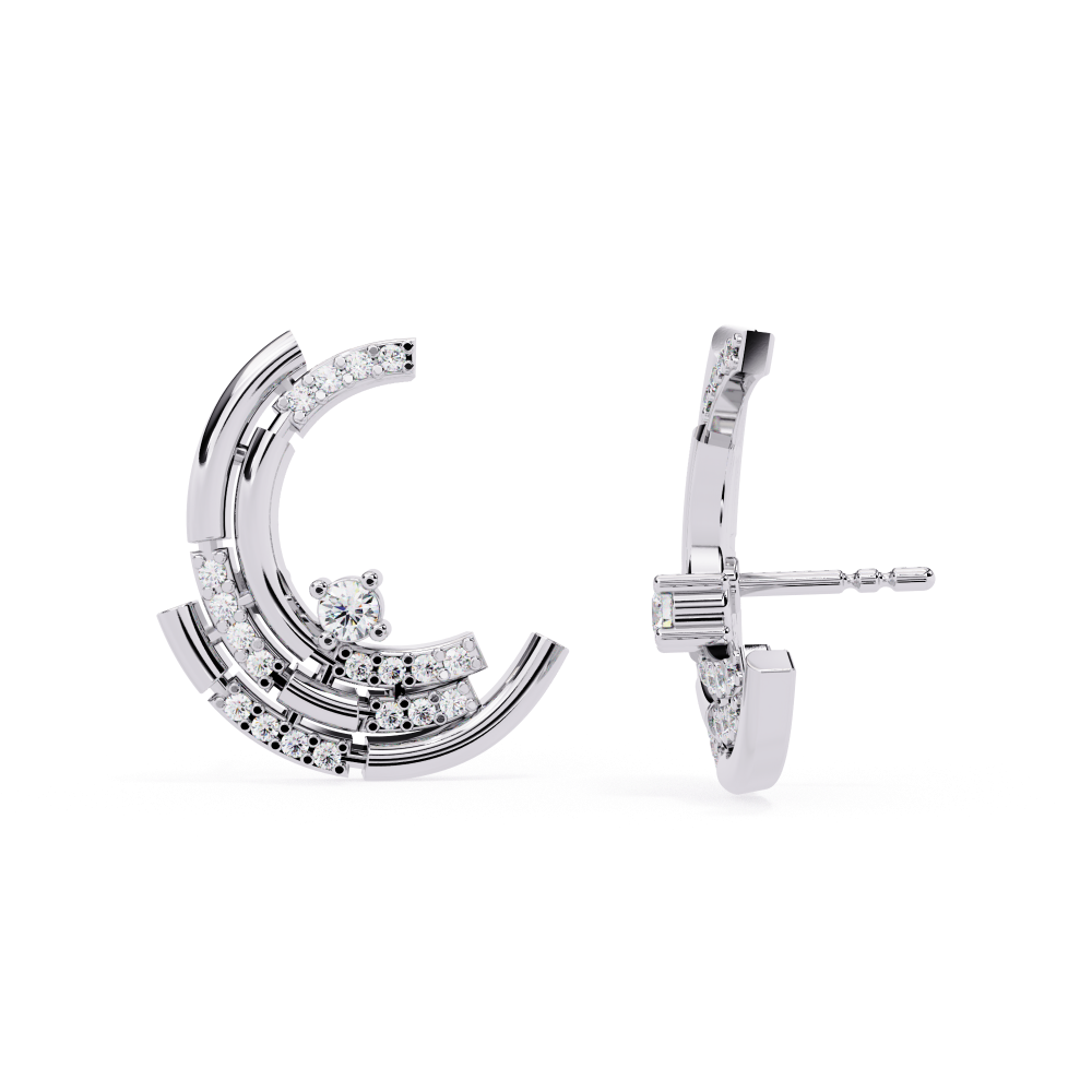 Reverra 14K Gold Round Lab Grown Diamond Crescent Arc Stud Earrings For Women, CTTW-0.21