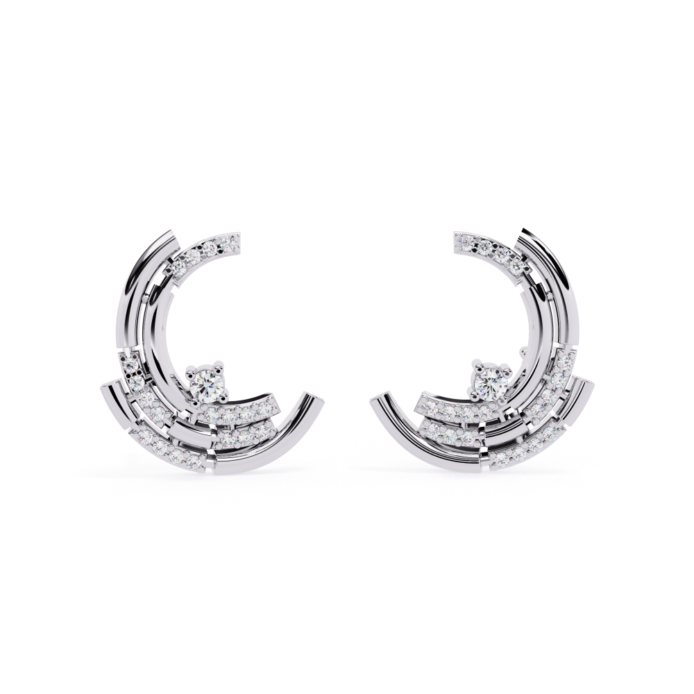 Reverra 14K Gold Round Lab Grown Diamond Crescent Arc Stud Earrings For Women, CTTW-0.21