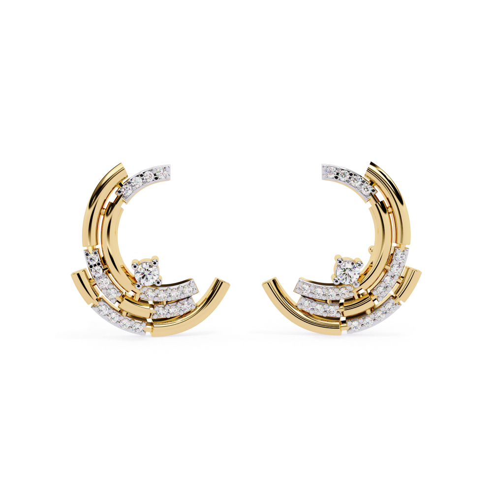 Reverra 14K Gold Round Lab Grown Diamond Crescent Arc Stud Earrings For Women, CTTW-0.21