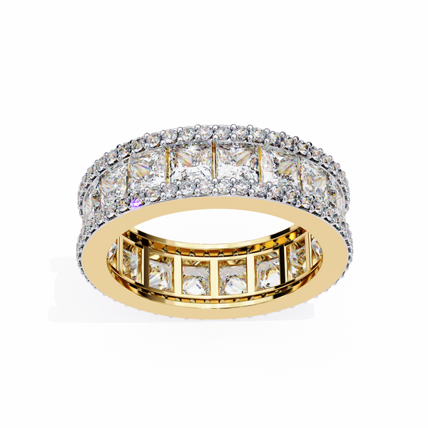 Reverra 14K Gold Princess & Round Lab Grown Diamond  Double Row Luxe Brilliance Eternity Band for Women, CTTW-3.54