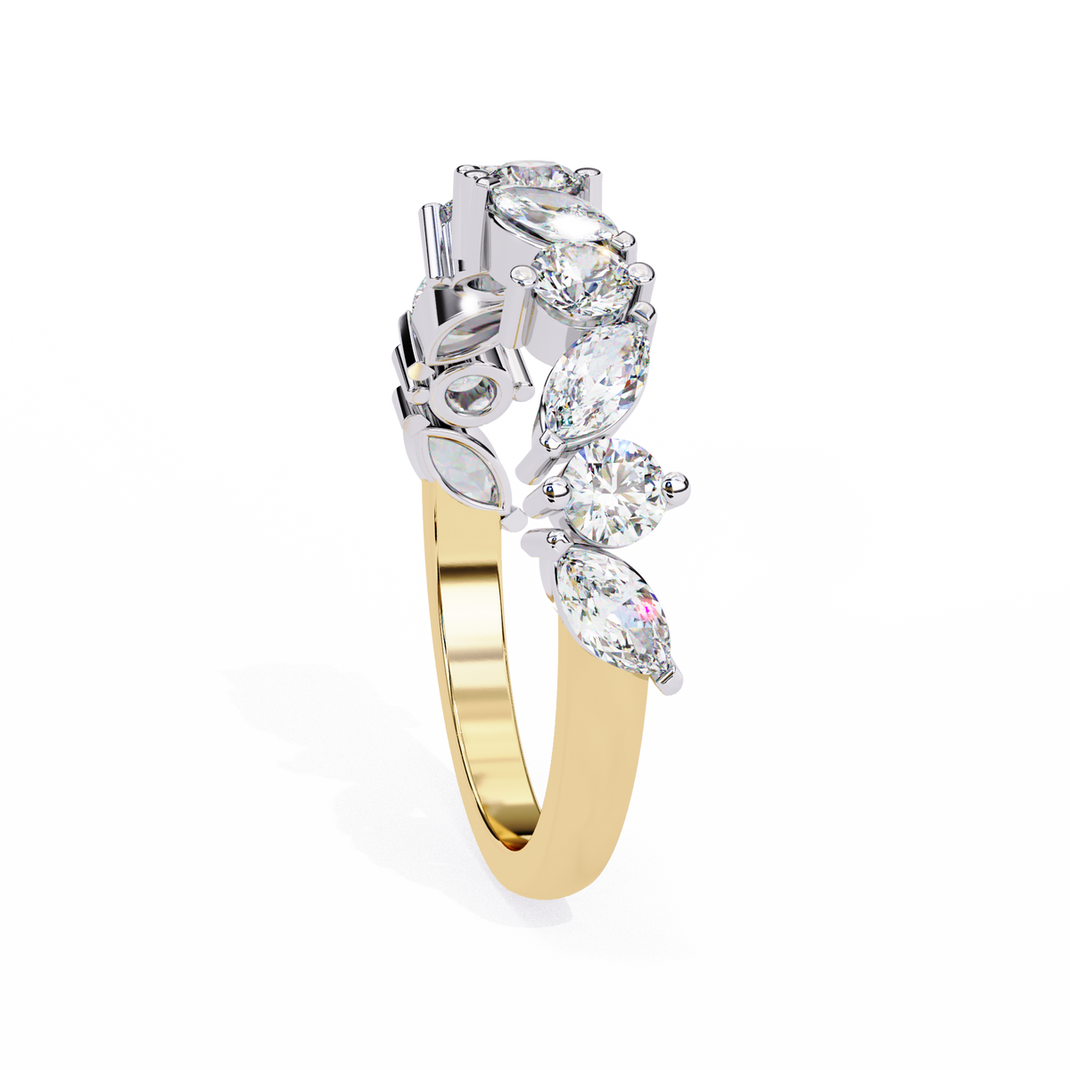 Reverra 14K Marquise & Round Diamond Band, Graceful Alternating Sparkle, CTTW-0.9