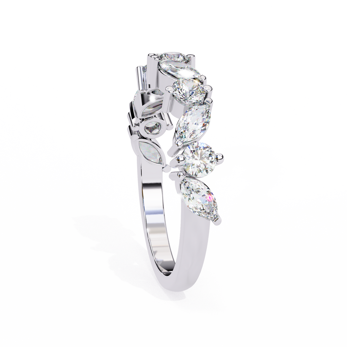 Reverra 14K Marquise & Round Diamond Band, Graceful Alternating Sparkle, CTTW-0.9