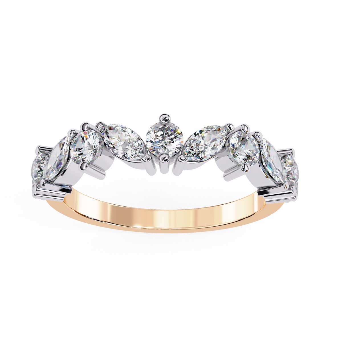 Reverra 14K Marquise & Round Diamond Band, Graceful Alternating Sparkle, CTTW-0.9
