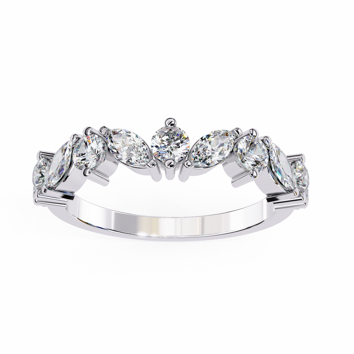 Reverra 14K Marquise & Round Diamond Band, Graceful Alternating Sparkle, CTTW-0.9