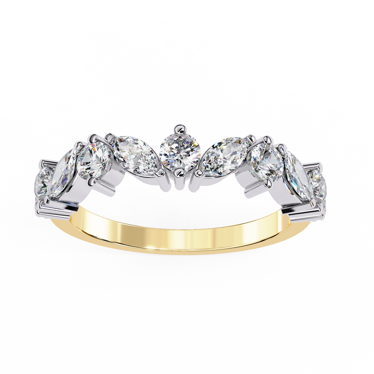 Reverra 14K Marquise & Round Diamond Band, Graceful Alternating Sparkle, CTTW-0.9