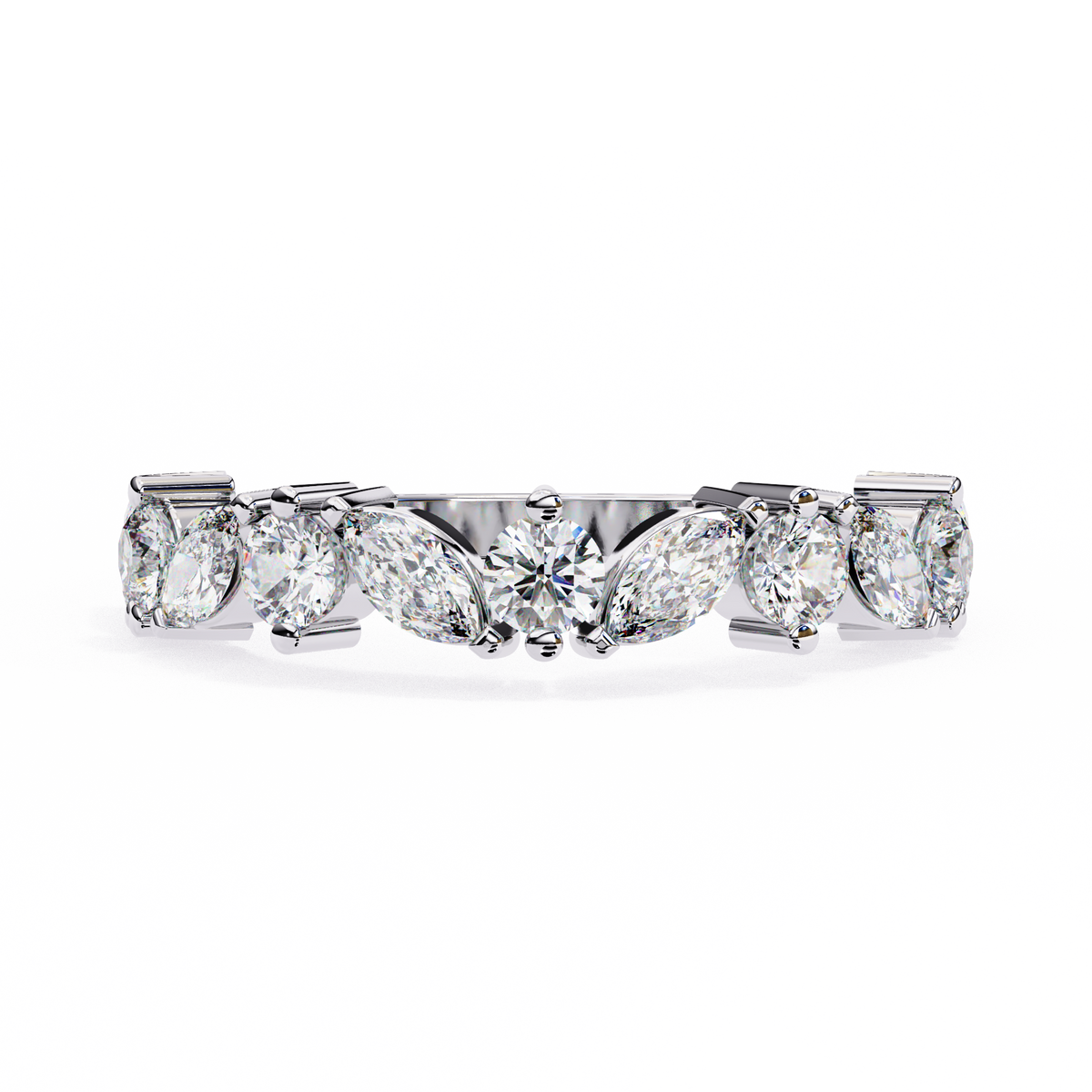 Reverra 14K Marquise & Round Diamond Band, Graceful Alternating Sparkle, CTTW-0.9