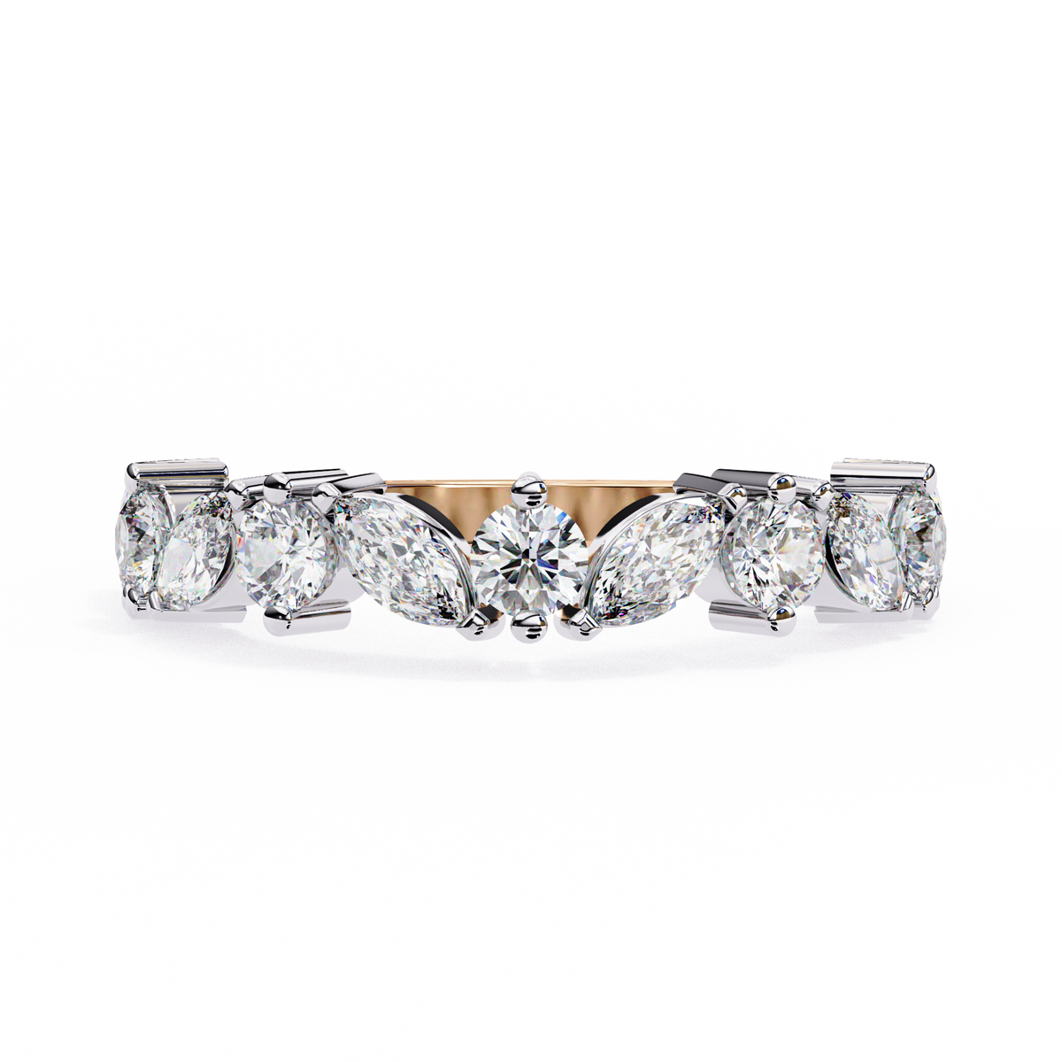 Reverra 14K Marquise & Round Diamond Band, Graceful Alternating Sparkle, CTTW-0.9