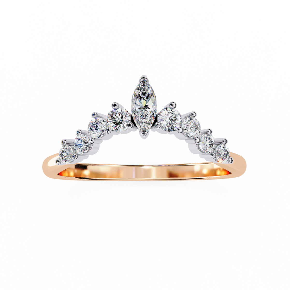 Reverra 14K Marquise Diamond Tiara Band, Regal Elegance with Round Accents, CTTW-0.26