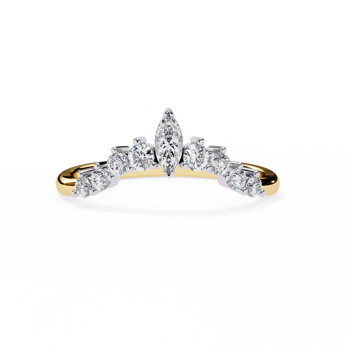 Reverra 14K Marquise Diamond Tiara Band, Regal Elegance with Round Accents, CTTW-0.26