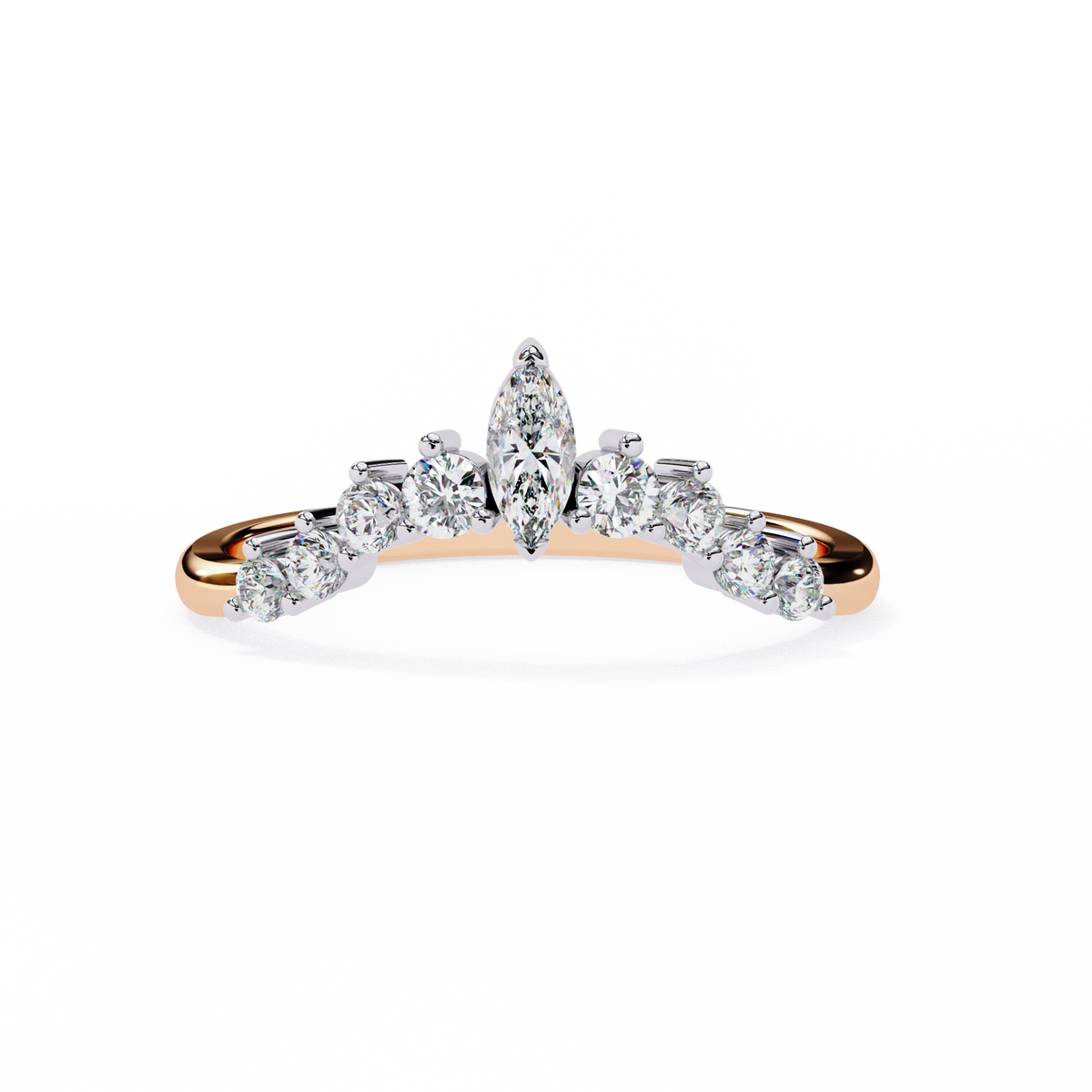 Reverra 14K Marquise Diamond Tiara Band, Regal Elegance with Round Accents, CTTW-0.26