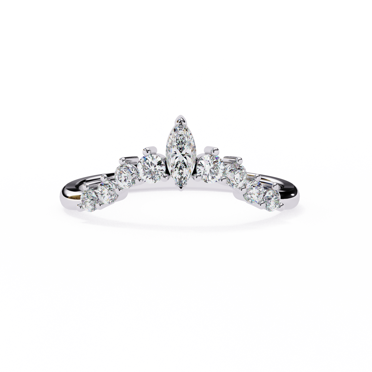 Reverra 14K Marquise Diamond Tiara Band, Regal Elegance with Round Accents, CTTW-0.26