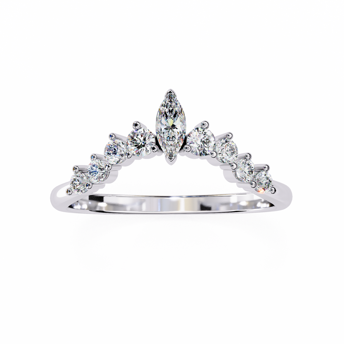 Reverra 14K Marquise Diamond Tiara Band, Regal Elegance with Round Accents, CTTW-0.26