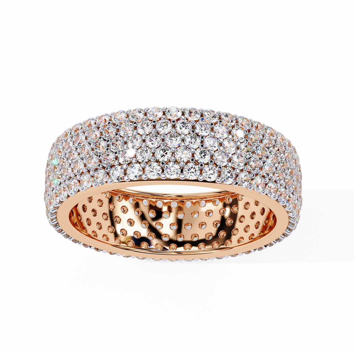 Reverra 14K Gold Round Lab Grown Diamond Triple Row Radiant Brilliance Eternity Band for Women, CTTW-1.81