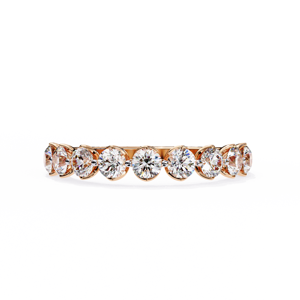 Reverra 14K Round Diamond Half Eternity Band, Classic Bezel Elegance, CTTW-0.97