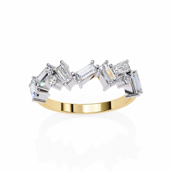 Reverra 14K Gold Baguette & Round Lab Grown Diamond Modern Geometric Sparkle Engagement Ring for Women, CTTW-0.68