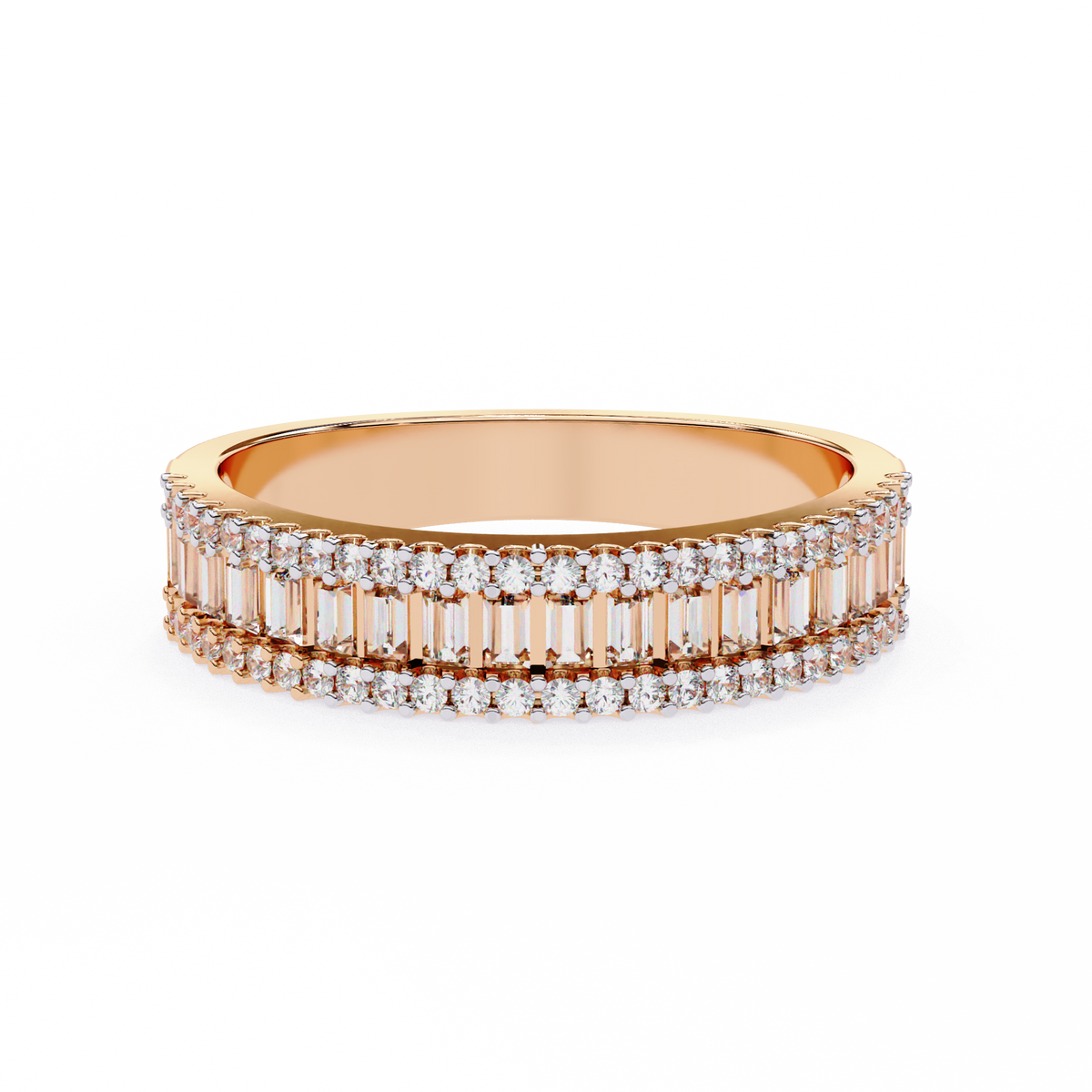 Reverra 14K Baguette Diamond Double Row Band, Luxe Brilliance & Modern Glamour, CTTW-0.9