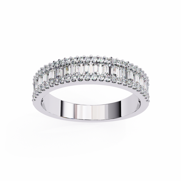 Reverra 14K Gold Baguette & Round Lab Grown Diamond Luxe Brilliance & Modern Glamour Double Row Half Eternity Band for Women, CTTW-0.9