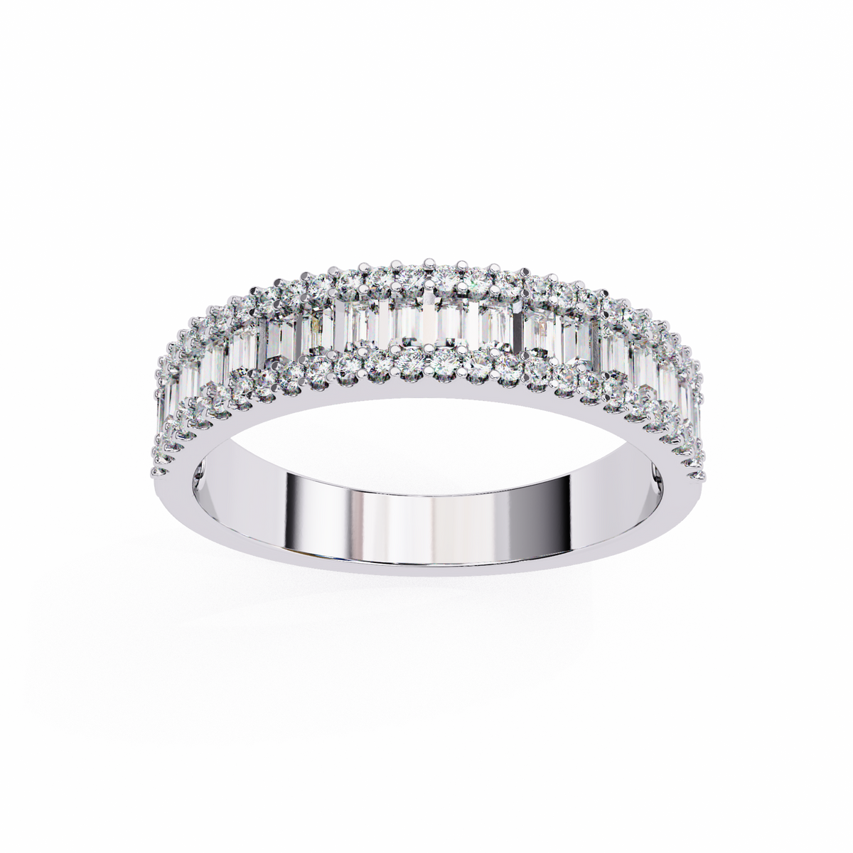 Reverra 14K Baguette Diamond Double Row Band, Luxe Brilliance & Modern Glamour, CTTW-0.9