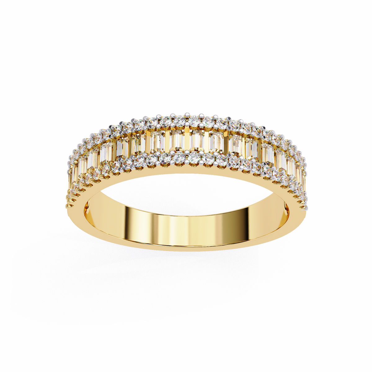Reverra 14K Baguette Diamond Double Row Band, Luxe Brilliance & Modern Glamour, CTTW-0.9