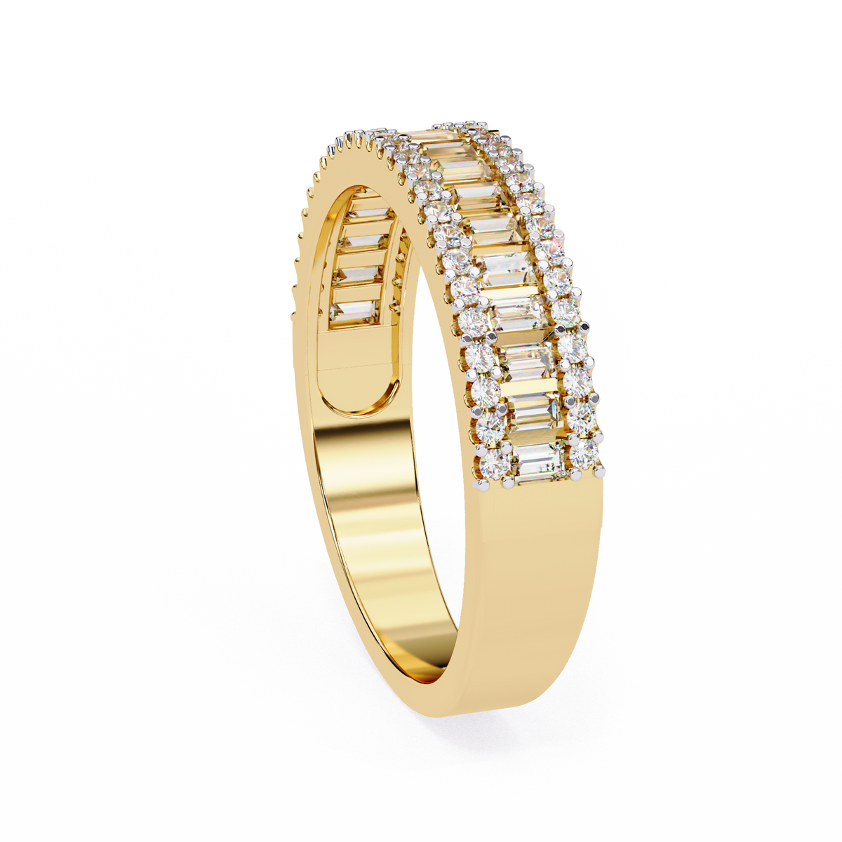 Reverra 14K Baguette Diamond Double Row Band, Luxe Brilliance & Modern Glamour, CTTW-0.9