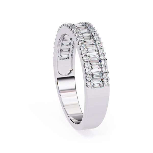 Reverra 14K Gold Baguette & Round Lab Grown Diamond Luxe Brilliance & Modern Glamour Double Row Half Eternity Band for Women, CTTW-0.9