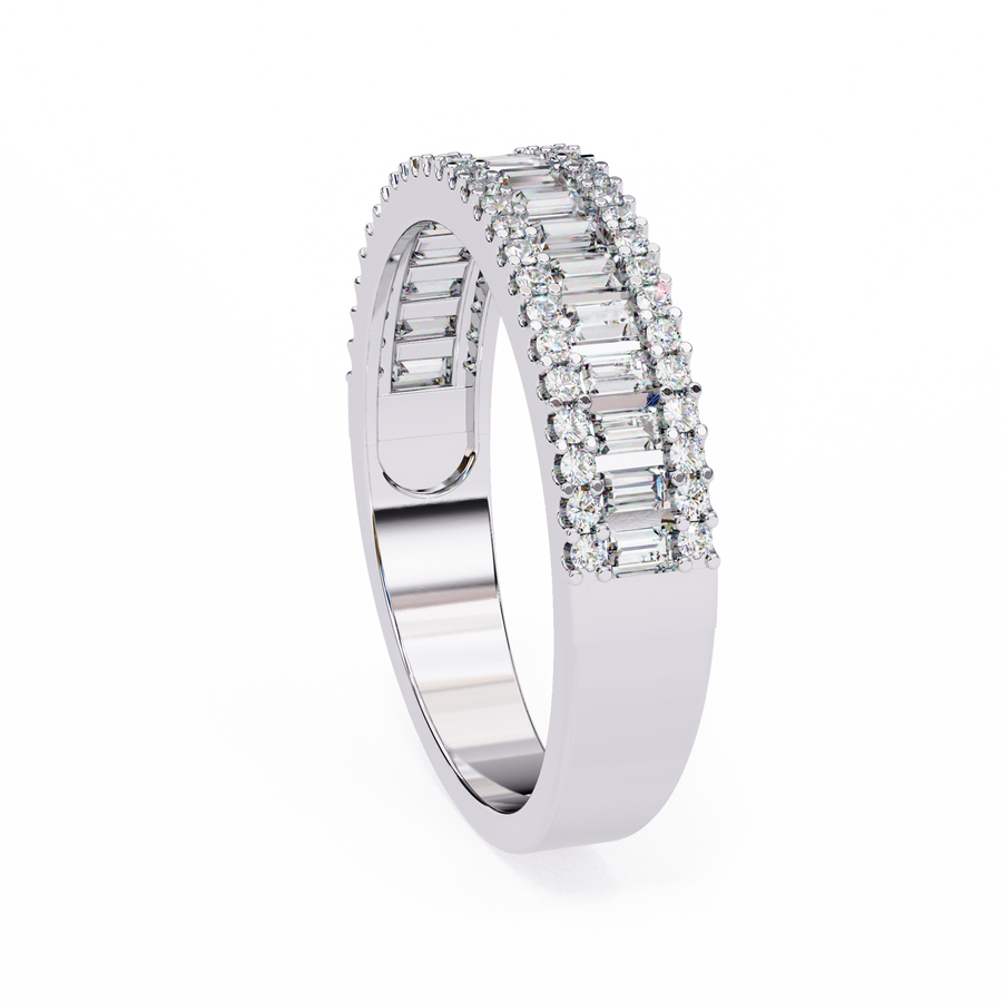 Reverra 14K Gold Baguette & Round Lab Grown Diamond Luxe Brilliance & Modern Glamour Double Row Half Eternity Band for Women, CTTW-0.9