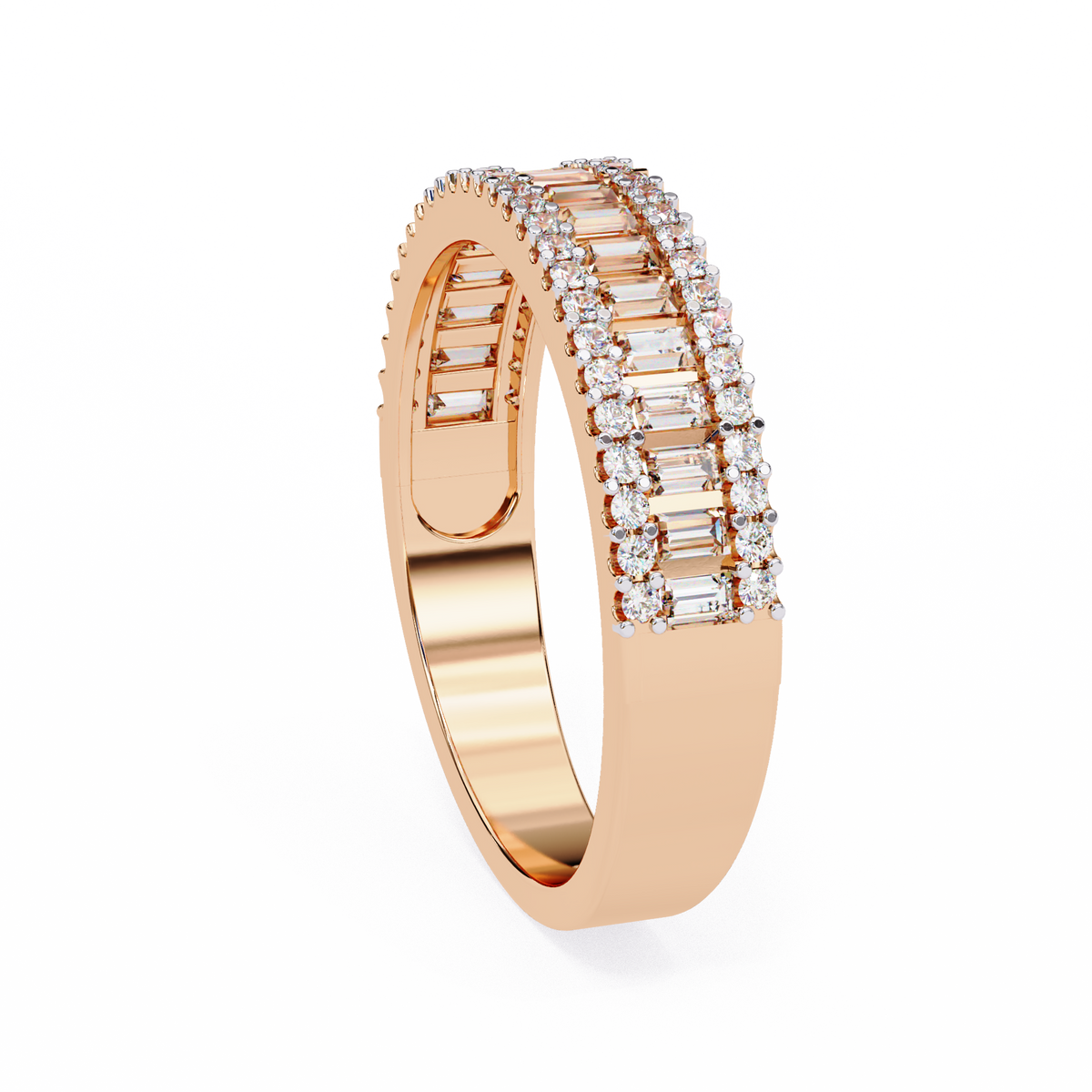 Reverra 14K Baguette Diamond Double Row Band, Luxe Brilliance & Modern Glamour, CTTW-0.9