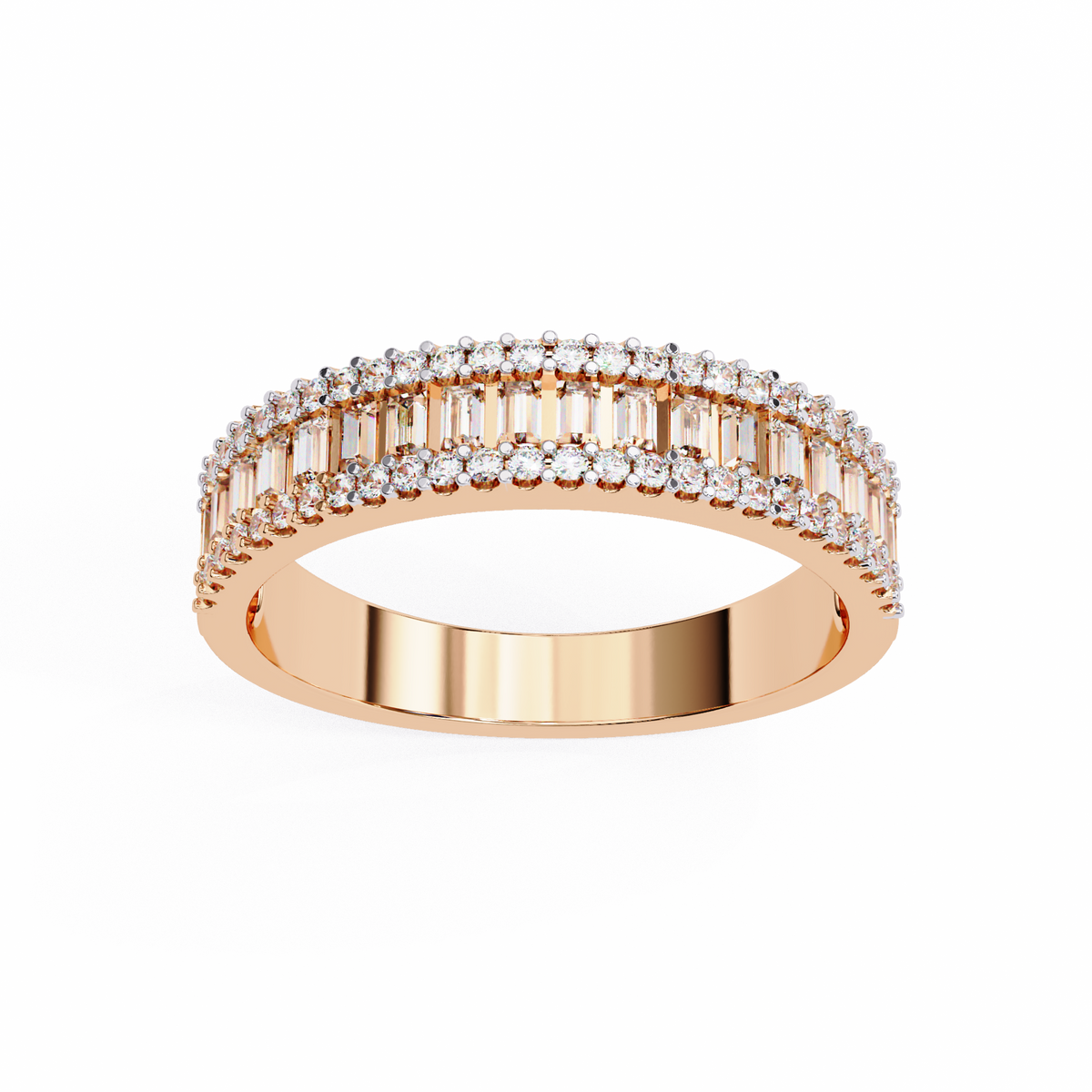 Reverra 14K Baguette Diamond Double Row Band, Luxe Brilliance & Modern Glamour, CTTW-0.9