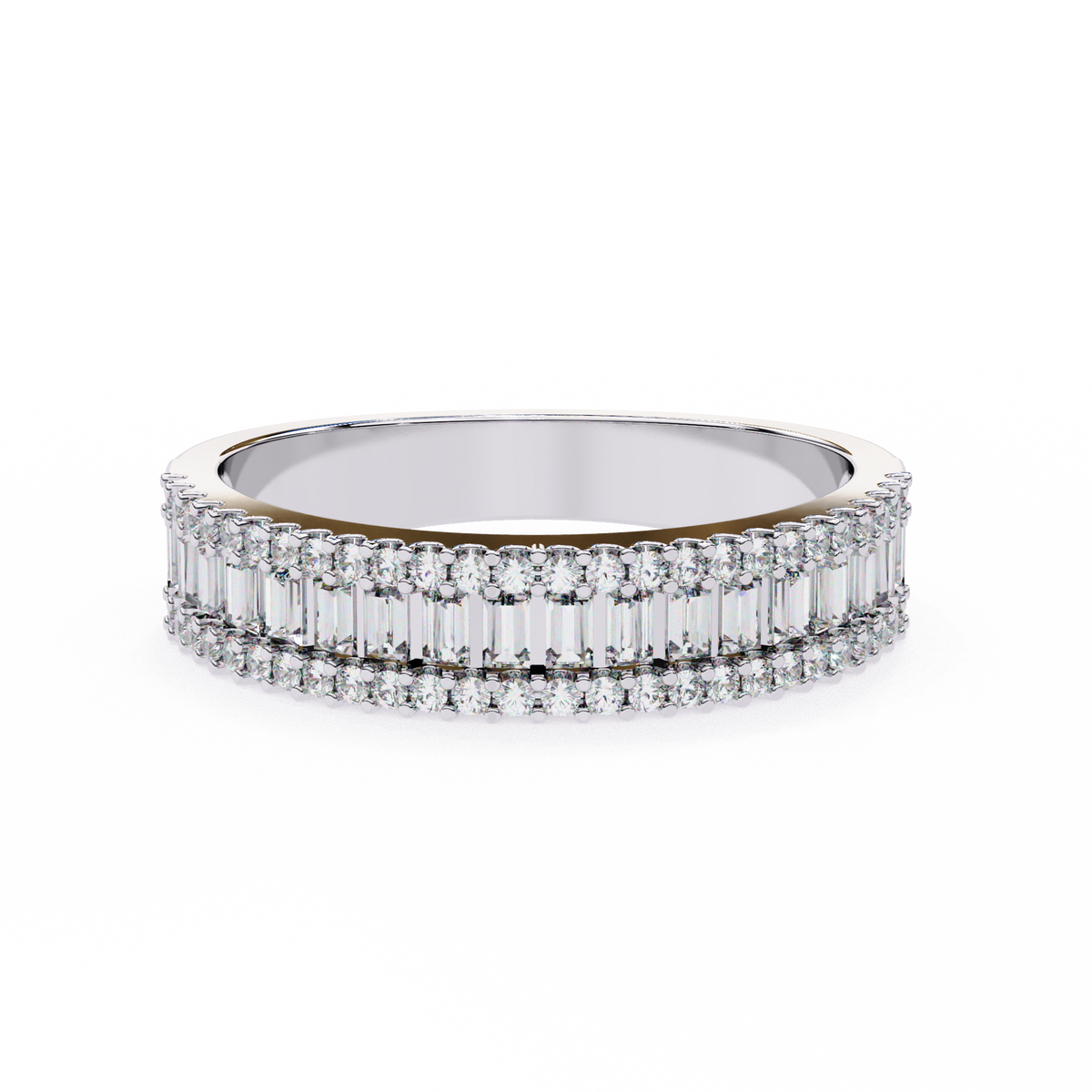 Reverra 14K Baguette Diamond Double Row Band, Luxe Brilliance & Modern Glamour, CTTW-0.9