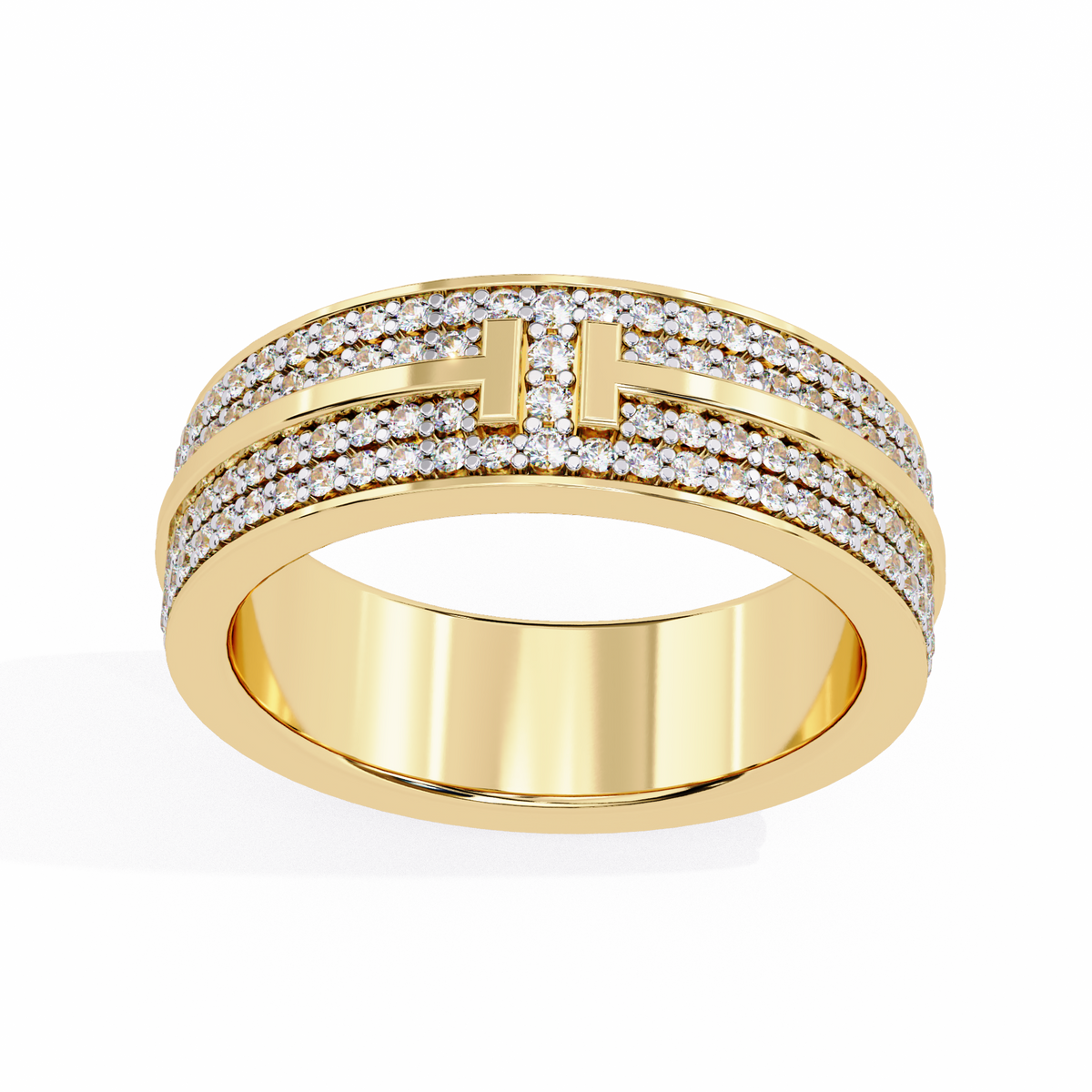 Reverra 14K Double Row Diamond “T” Band, Iconic Luxury & Modern Edge, CTTW-0.806