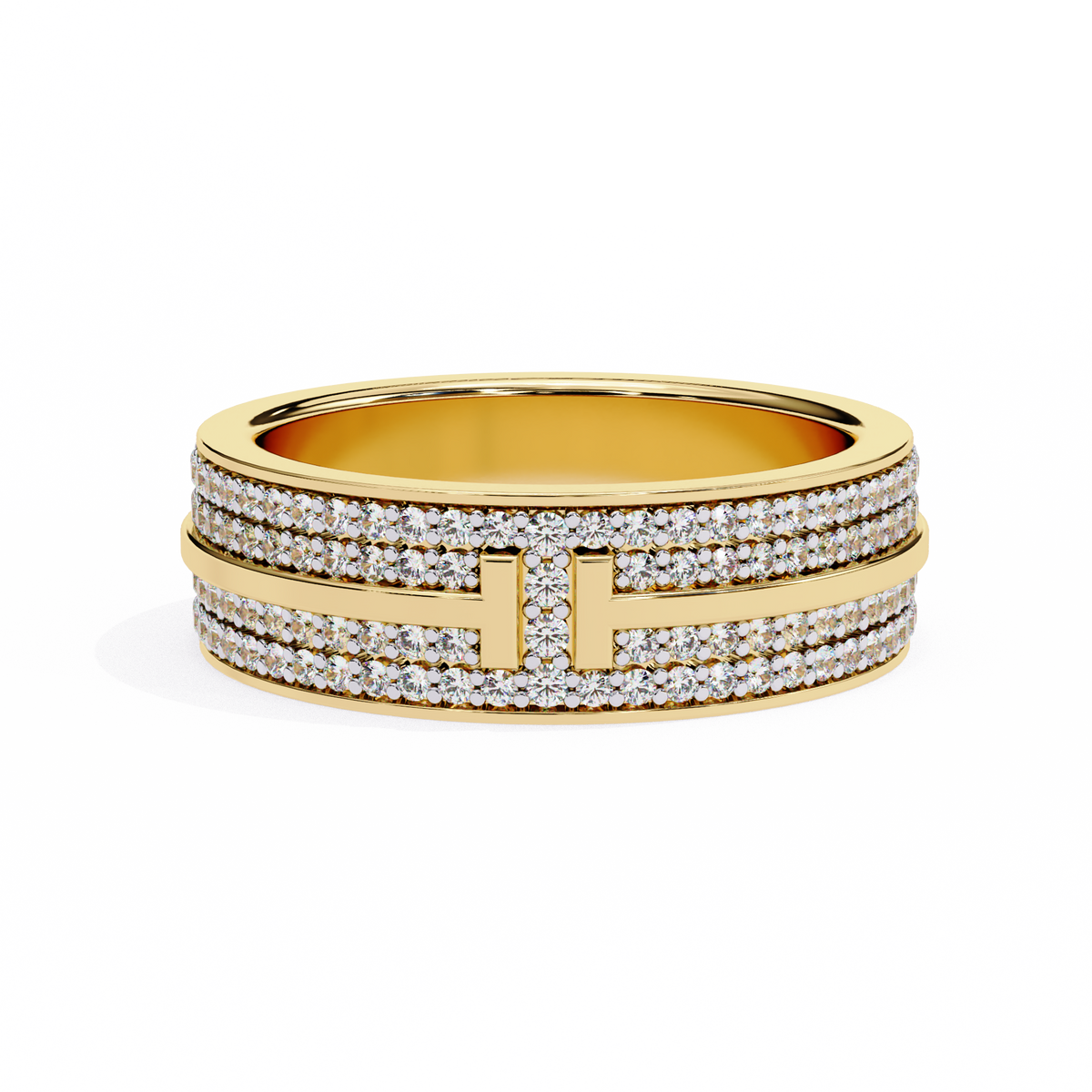 Reverra 14K Double Row Diamond “T” Band, Iconic Luxury & Modern Edge, CTTW-0.806