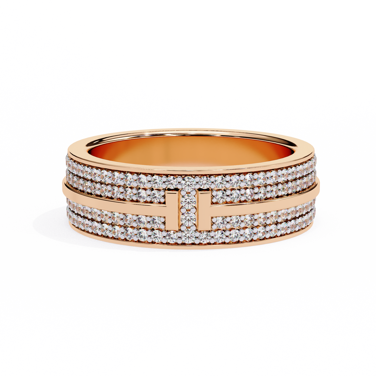 Reverra 14K Double Row Diamond “T” Band, Iconic Luxury & Modern Edge, CTTW-0.806
