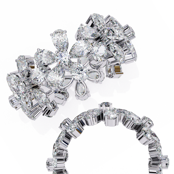 Reverra 14K Gold Pear & Round Lab Grown Diamond Floral Eternity Band for Women, CTTW-4.17