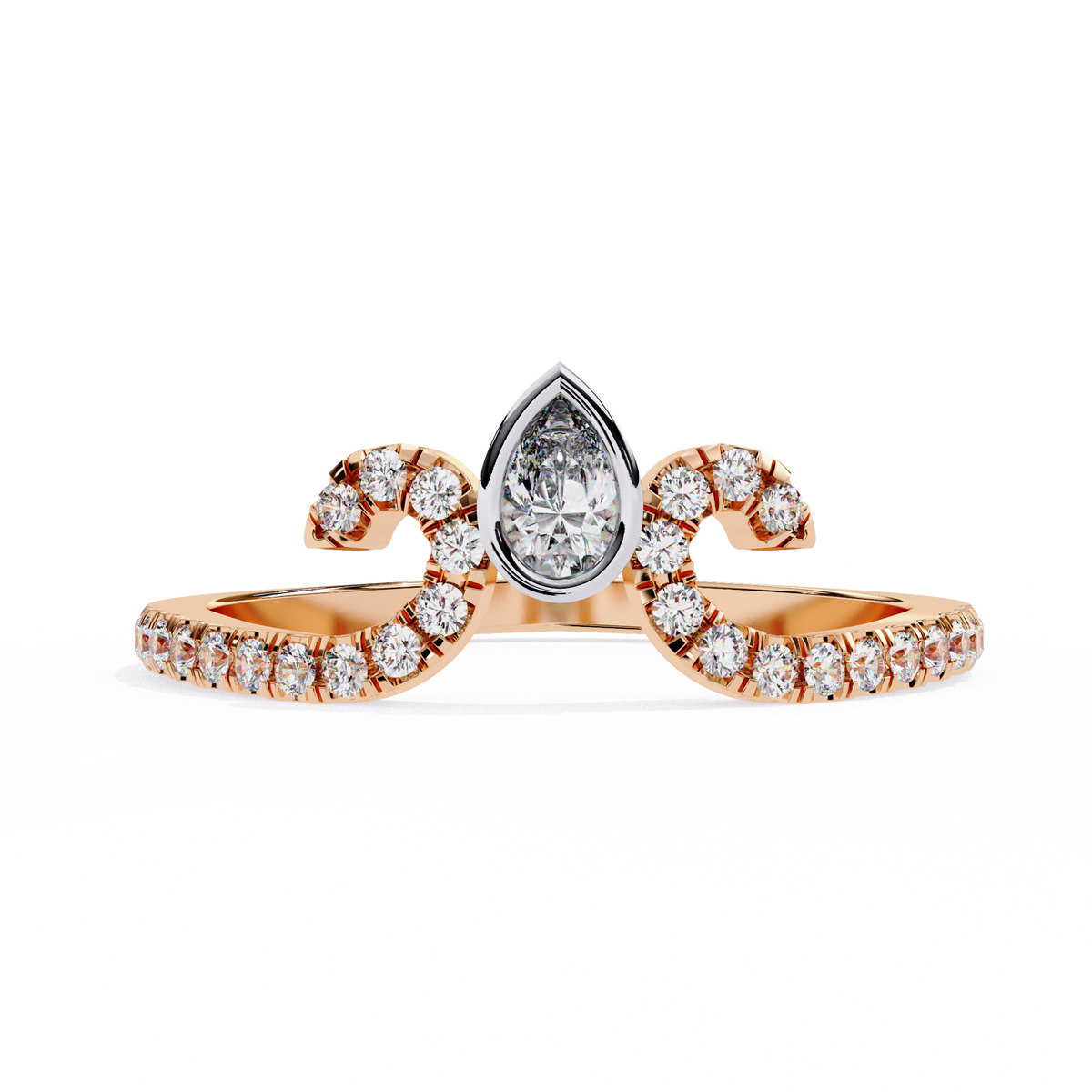 Reverra 14K Pear Diamond Swirl Tiara Band, Grace Meets Royal Glamour, CTTW-0.3