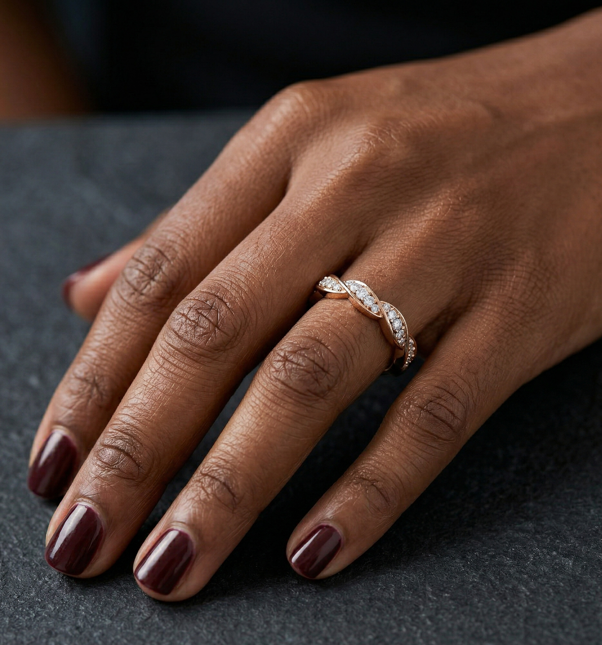 Reverra 14K Gold Round Lab Grown Diamond Twisted Elegant Infinity Weave Design Half Eternity Band for Women, CTTW-0.34