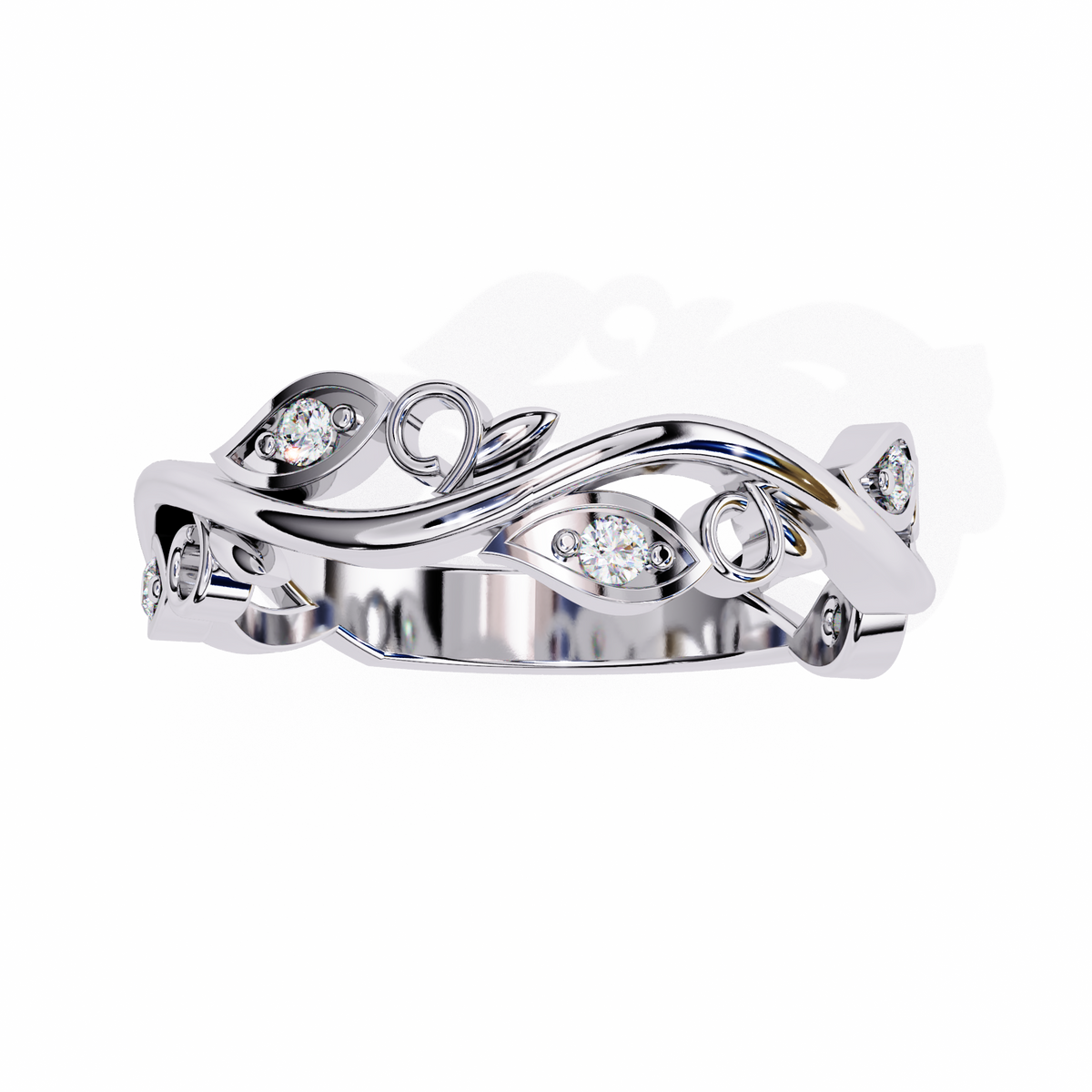 Reverra 14K Vine Motif Diamond Band, Nature-Inspired Elegance, CTTW-0.09