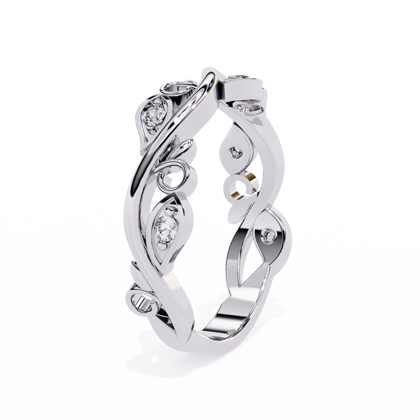 Reverra 14K Gold Round Lab Grown Diamond Vine Motif & Nature-Inspired Elegance Half Eternity Band for Women, CTTW-0.09