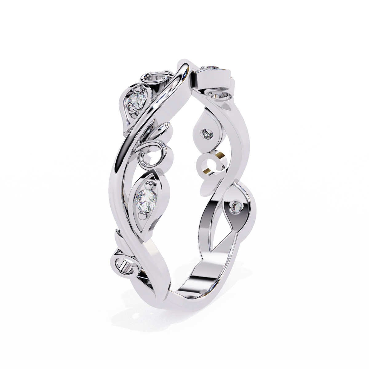 Reverra 14K Vine Motif Diamond Band, Nature-Inspired Elegance, CTTW-0.09