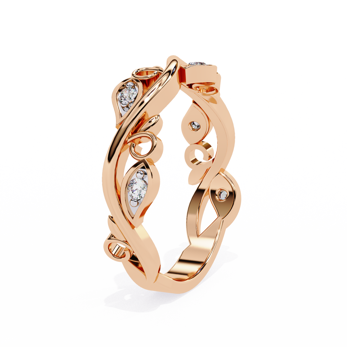 Reverra 14K Vine Motif Diamond Band, Nature-Inspired Elegance, CTTW-0.09